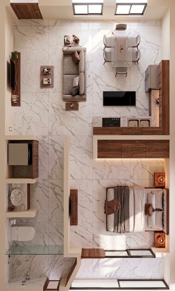 Plano ilustrado · 51 m² · 1 recámara · 1 baño completo